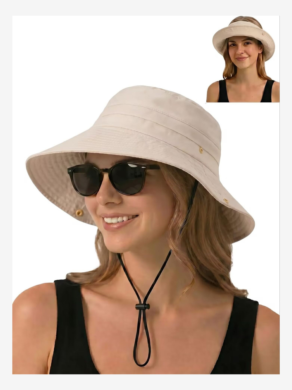 Sun Bucket Hats for Women UV Protection, Summer Beach | Light Khaki | Size XL